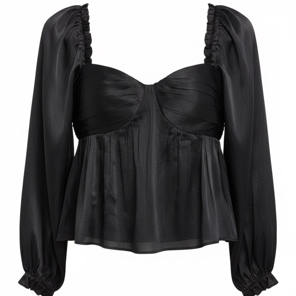 Black Long-Sleeve Peplum Bustier Blouse